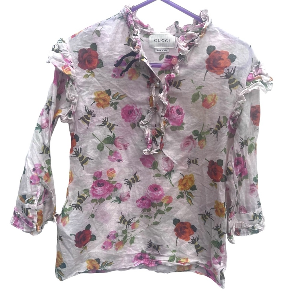 Gucci floral ruffle blouse top 4 5 6 girls kids cottagecore